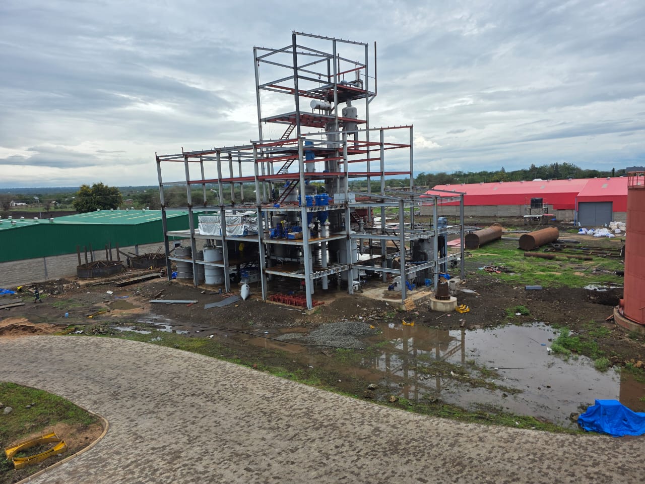 Industrial plant construction viewed across the work site