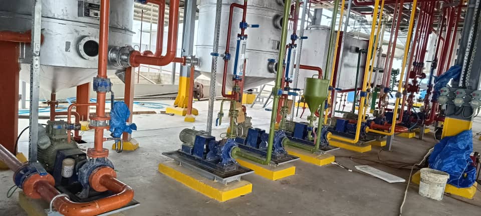Industrial pumps connected by process pipework